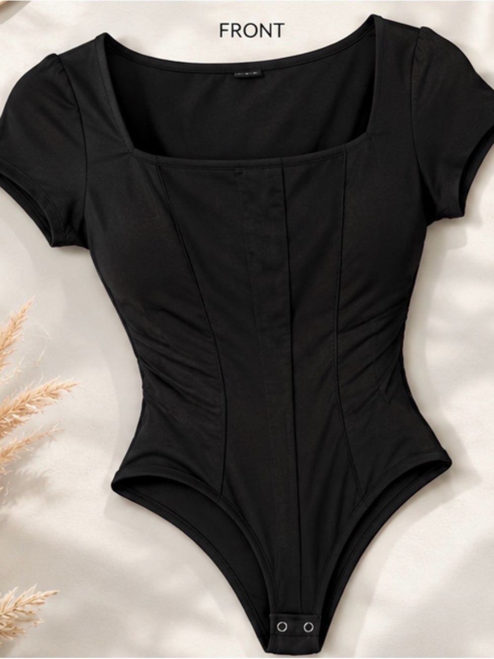 Amazon Essentials Black Short Sleeve Square Neck Bodysuit